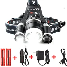 new USB Power Led Headlight Headlamp 10000 lumen 3*NEW xml t6 Rechargeable Head Lamp Torch 18650 Battery Hunting Fishing Light