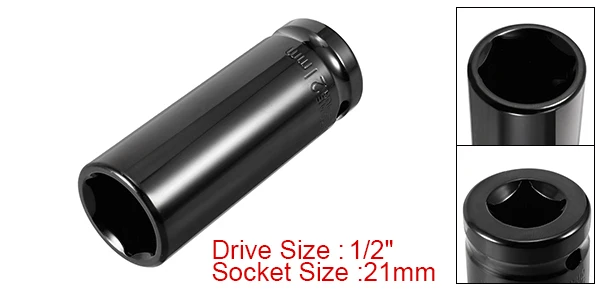 21mm Uxcell Uxcell 1 шт. 1/2 дюймовый накопитель 15/16/17/18/19/21/22/24/27 мм шестигранный 6-точечный глубокое воздействие гнездо, хром-ванадиевая Сталь Черный Ремонт - Цвет: 21mm