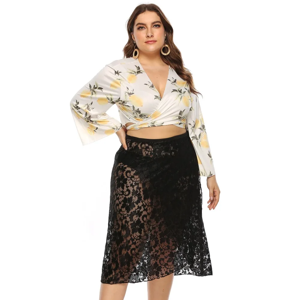 Новинка весна лето размера плюс длинная юбка для женщин большие повседневные свободные Кружевные Прозрачные юбки с поясом черные 4XL 5XL 6XL