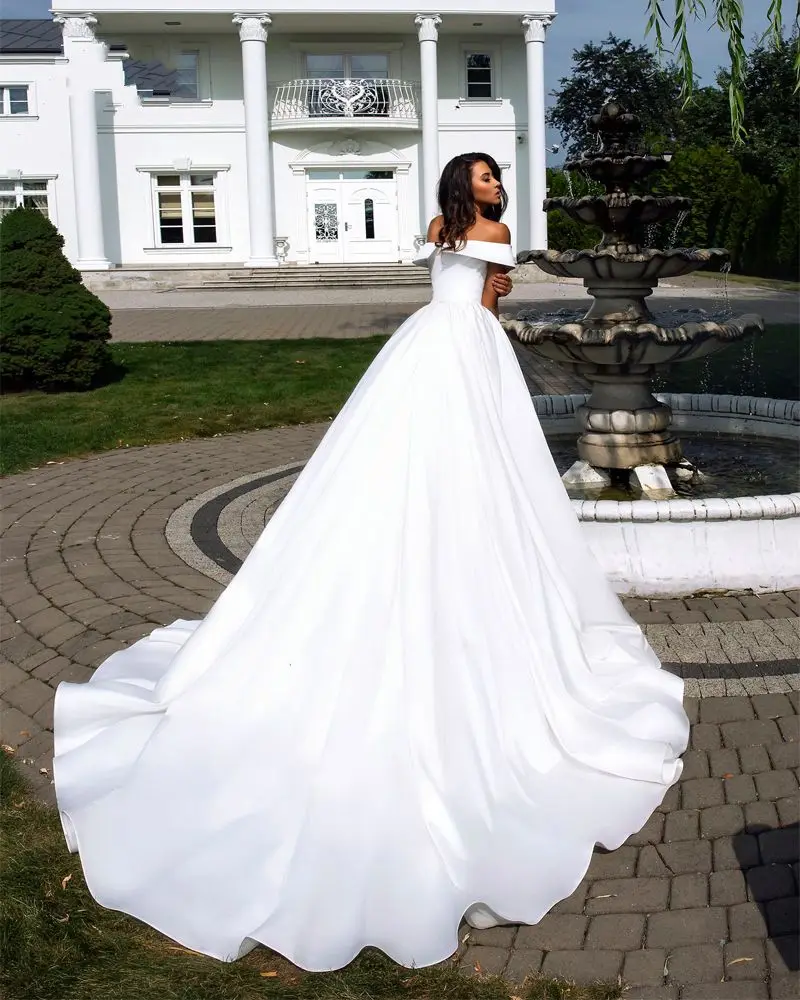 Vestido De Novia белое Элегантное Атласное ТРАПЕЦИЕВИДНОЕ свадебное платье сексуальное v-образным вырезом с открытыми плечами свадебное платье простое платье невесты