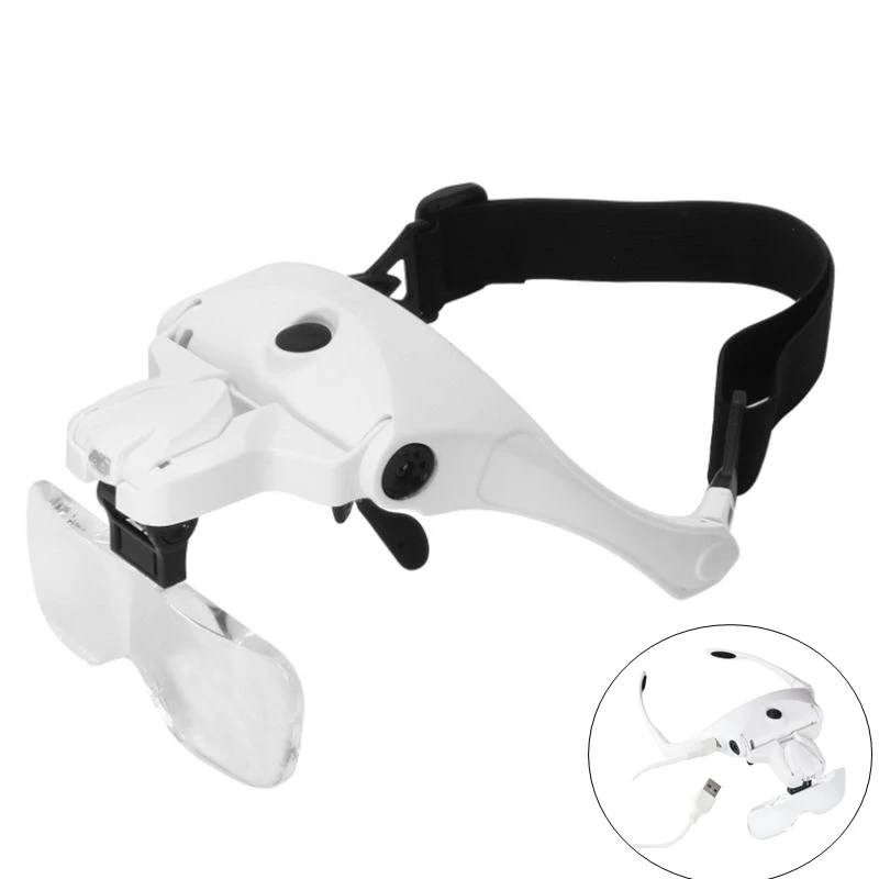 

Headband Magnifier Glasses with LED Light Illuminated Helmet Rechargeable 1X 1.5X 2X 2.5X 3.5X Magnifying Glass Third Hand Loupe