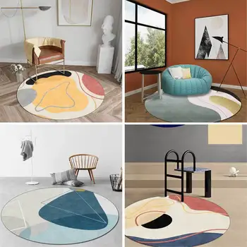 

Simple Nordic Geometry Morandi Color Yellow Blue Green Block Living Room Bedroom Hanging Basket Chair Round Floor Mat Carpet