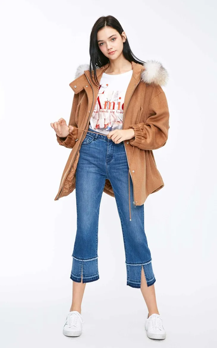 Vero Moda Женская Съемная енота с капюшоном шерстяное пальто парка пальто | 318327520