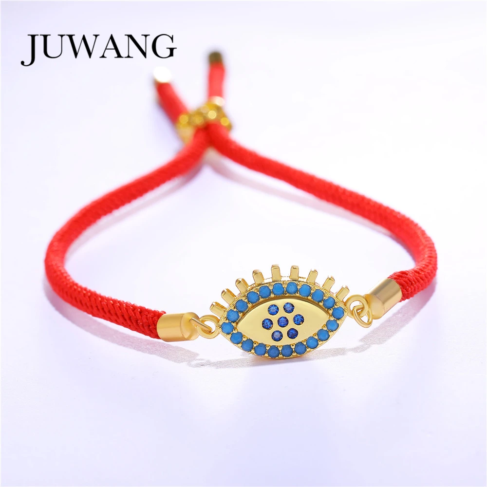 Женские и мужские браслеты JUWANG Blue Evil Eye красные/черные с фианитами регулируемые