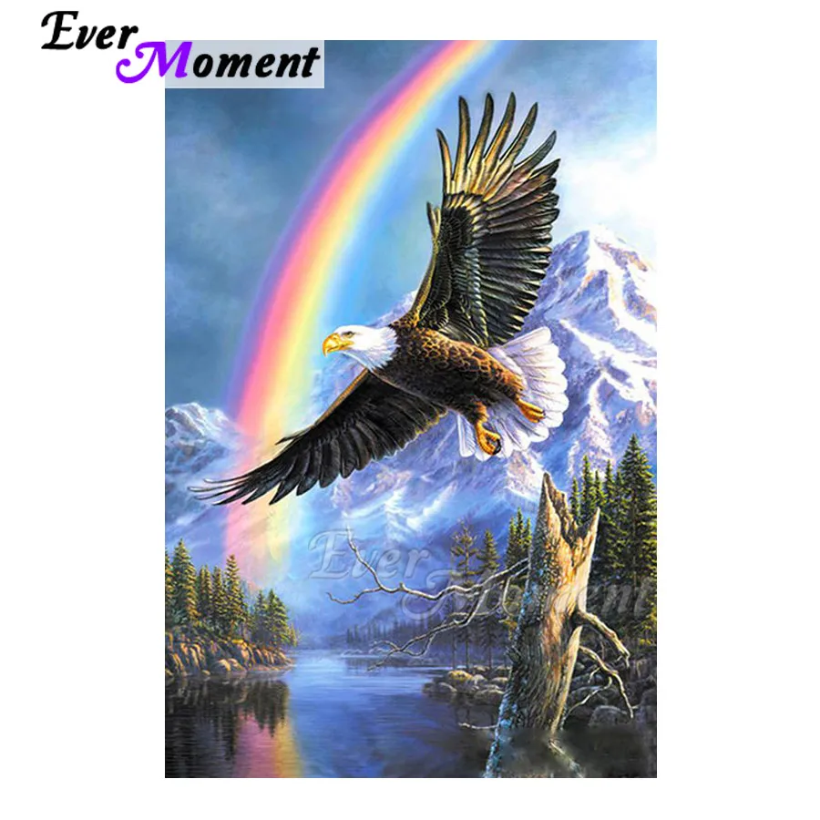 Алмазная живопись с орлом радугой рекой деревом | Дом и сад