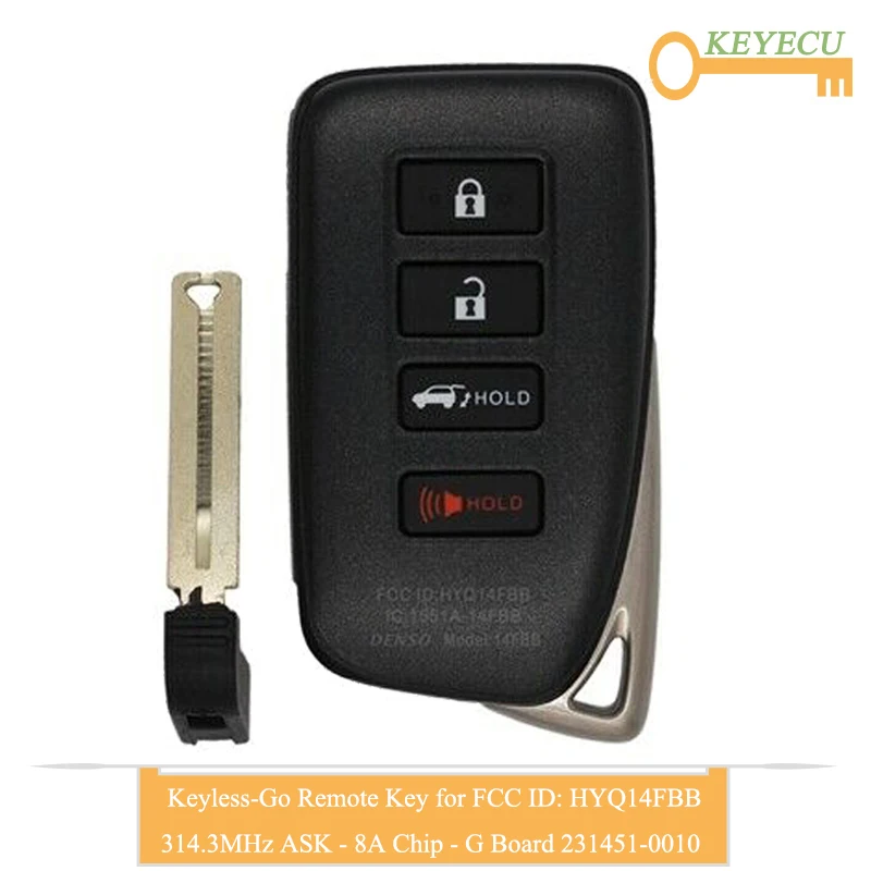 KEYECU умный дистанционный ключ для Lexus RX350 RX450h 2016 2017 2018 4 кнопки FOB-314 3 МГц-чип
