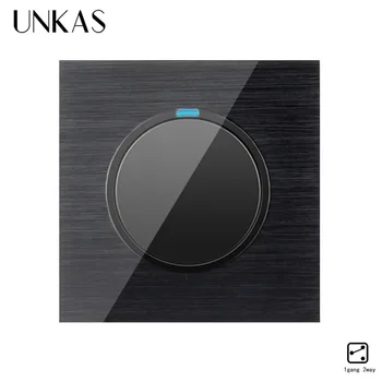 

UNKAS Luxury 1 Gang 2 Way Random Click On / Off Wall Light Switch With LED Indicator Black Aluminum Metal Panel