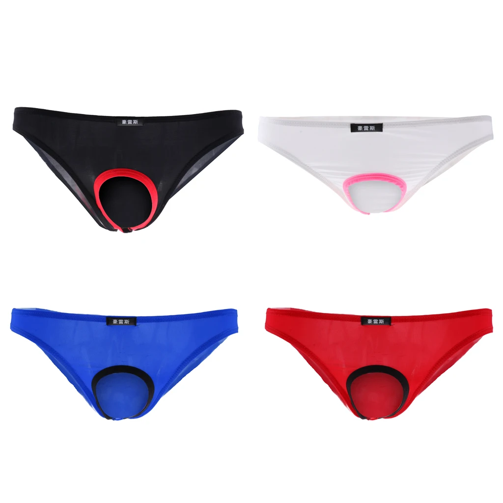Mens Spandex Bikini Briefs Underpants Gay Underwear Open Front Pants