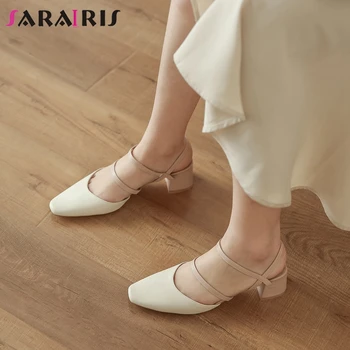 

SARAIRIS Pointed Toe Ankle Strap High Heels Flock Sandals Women 2020 Handmade Sandals Ladies Summer Shoes