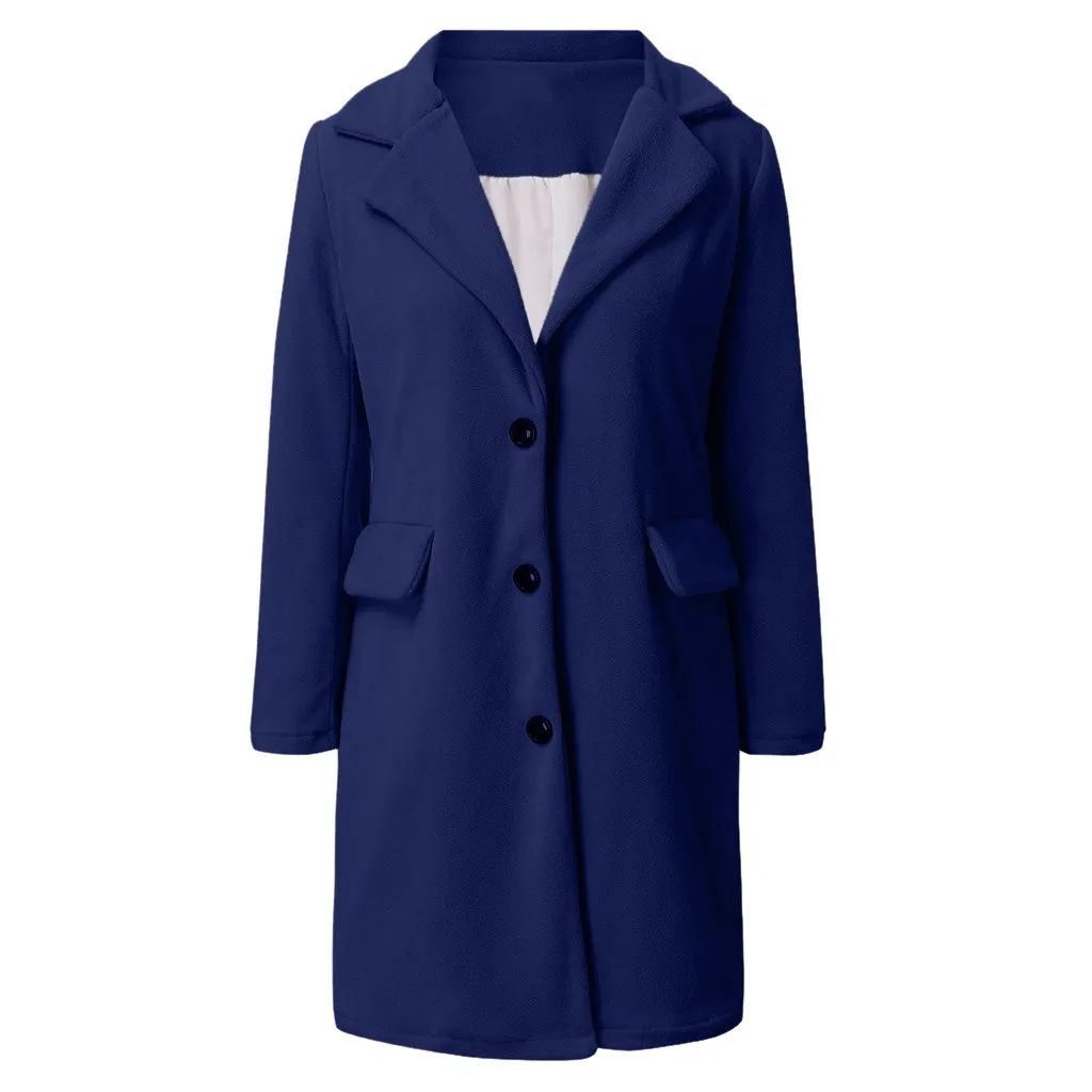 Искусственное Элегантное зимнее женское Шерстяное Пальто, однотонное тонкое женское длинное пальто, шерстяное пальто, повседневное элегантное пальто размера плюс