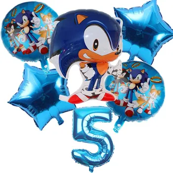 

6pcs/lot Sega Sonic the Hedgehog Balloons Super Hero 32inch Number Foil Balloon Boy Girl Happy Brithday Party balloons decor