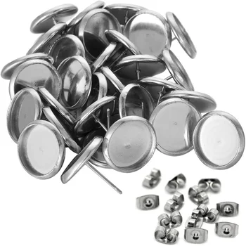 

80pcs Mixed Stainless Steel Blank Stud Earring Bezel Setting Steel Earring Backs Earring Base Cabochon Bezel Cameo Base for Jewe