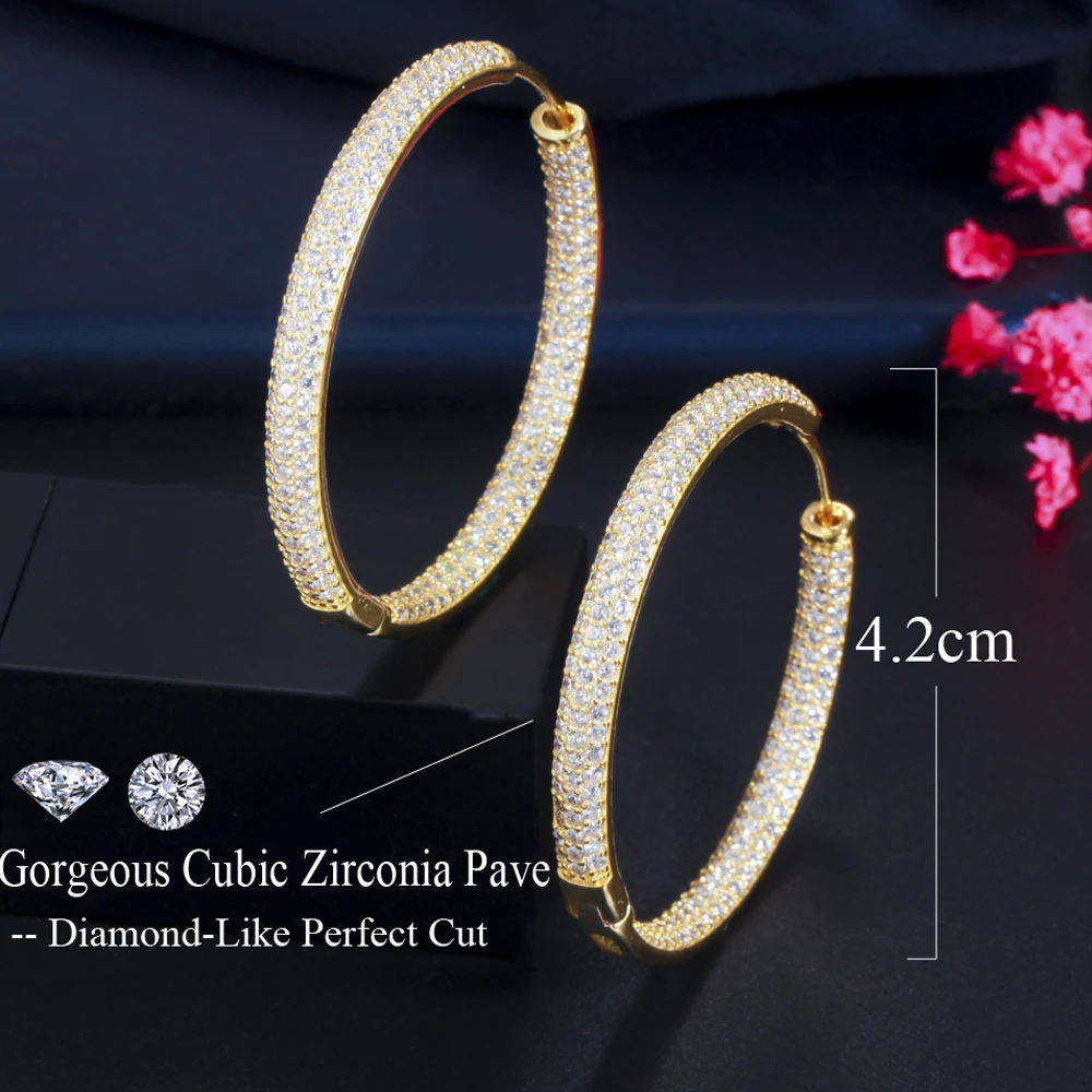 PHINIBIRD Orecchini A Cerchio Con Foglia E Zirconi Cubici, Argento 925, 29 Mm