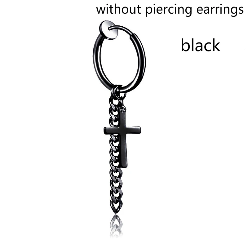 black no piercing 1 Круглые панковские висячие серьги с кисточками Из Нержавеющей Стали Для Пирсинга Ушей без пирсинга, 1 шт - Окраска металла: black no piercing 1