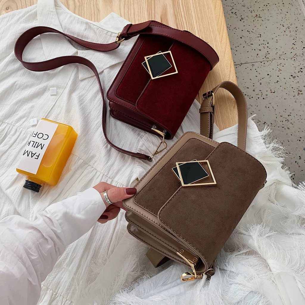 Женская модная матовая Ретро сшитая разноцветная сумка-мессенджер с цепочкой, кошелек, Повседневная сумка с пряжкой, сумка на плечо