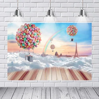 

Photography Background Balloons Rainbow Blue Sky Newborn Birthday Party Children Customized Backdrop for Photo Studio