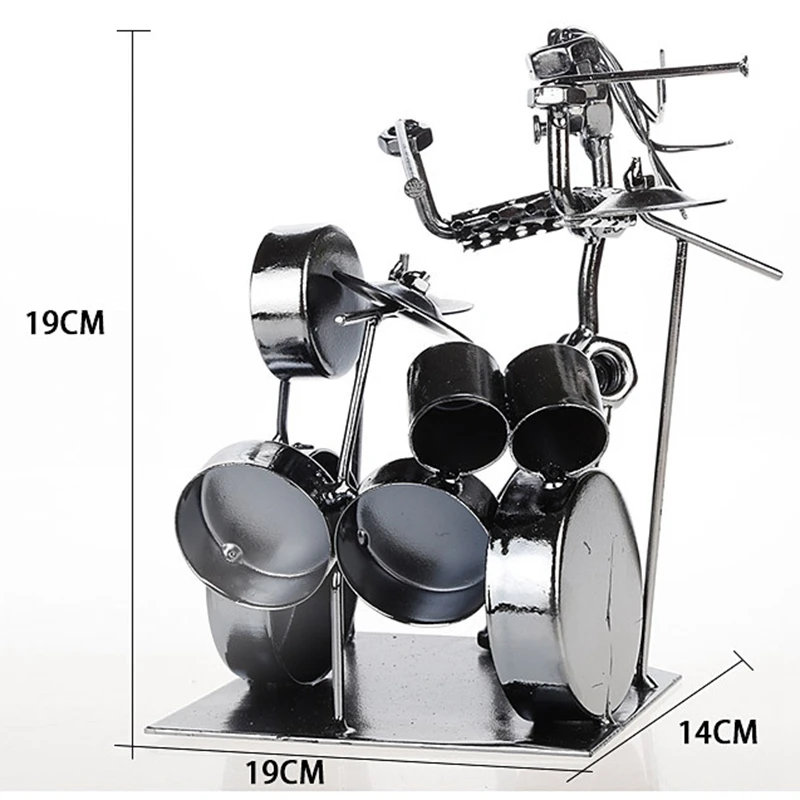 Металлический музыкальный барабанщик статуя барабанщик и барабанный Набор Скульптура кукла украшение кафе счетчик офис украшение для книжного шкафа