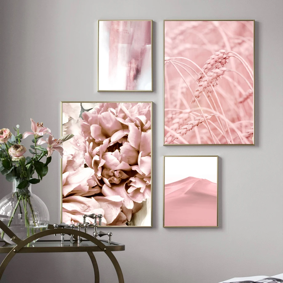 Pink-Sea-Big-Flower-Flamingo-Wheat-Ear-Wall-Art-Canvas-Painting-Nordic-Posters-And-Prints-Wall
