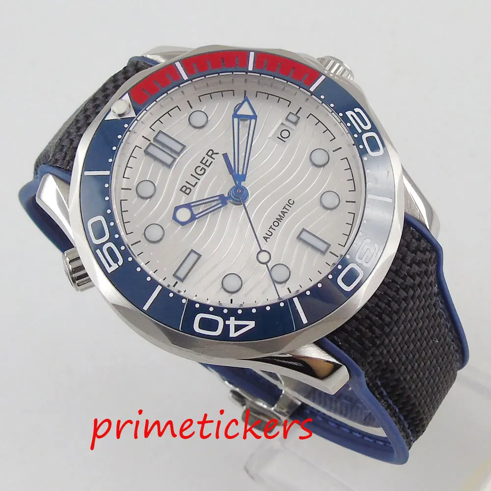  41mm white dial rubber strap blue&red ceramic bezel date luminous hands automatic movement men's wa