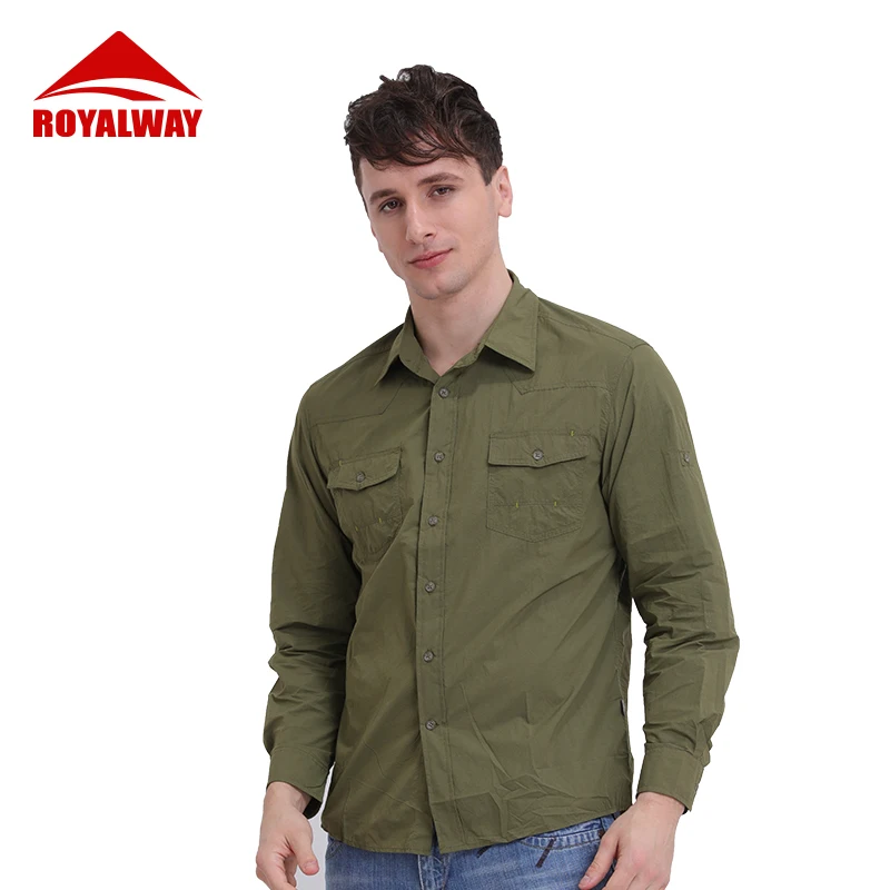 

ROYALWAY Quick Dry Outdoor Men's Summer Shirts Breathable Removable Sports Fishing Trekking Hiking Male Thin Shirts RFQM2043F