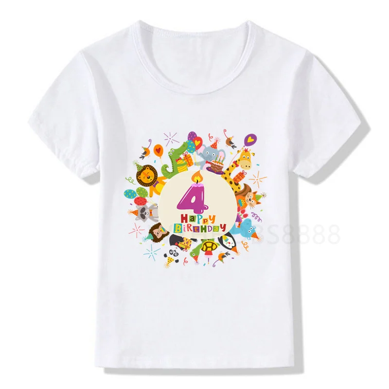 1-9 Kids Cartoon Animals Party Birthday Number Name Print T Shirt Children Animal Birthday T-shirts Boy&Girl Funny Gift Tshirt children's age t shirt	