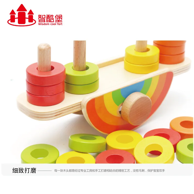 

Creative Educational CHILDREN'S Wooden Jenga Throw The Circle Building Blocks Rainbow Tower Balance Game Early Childhood Seesaw