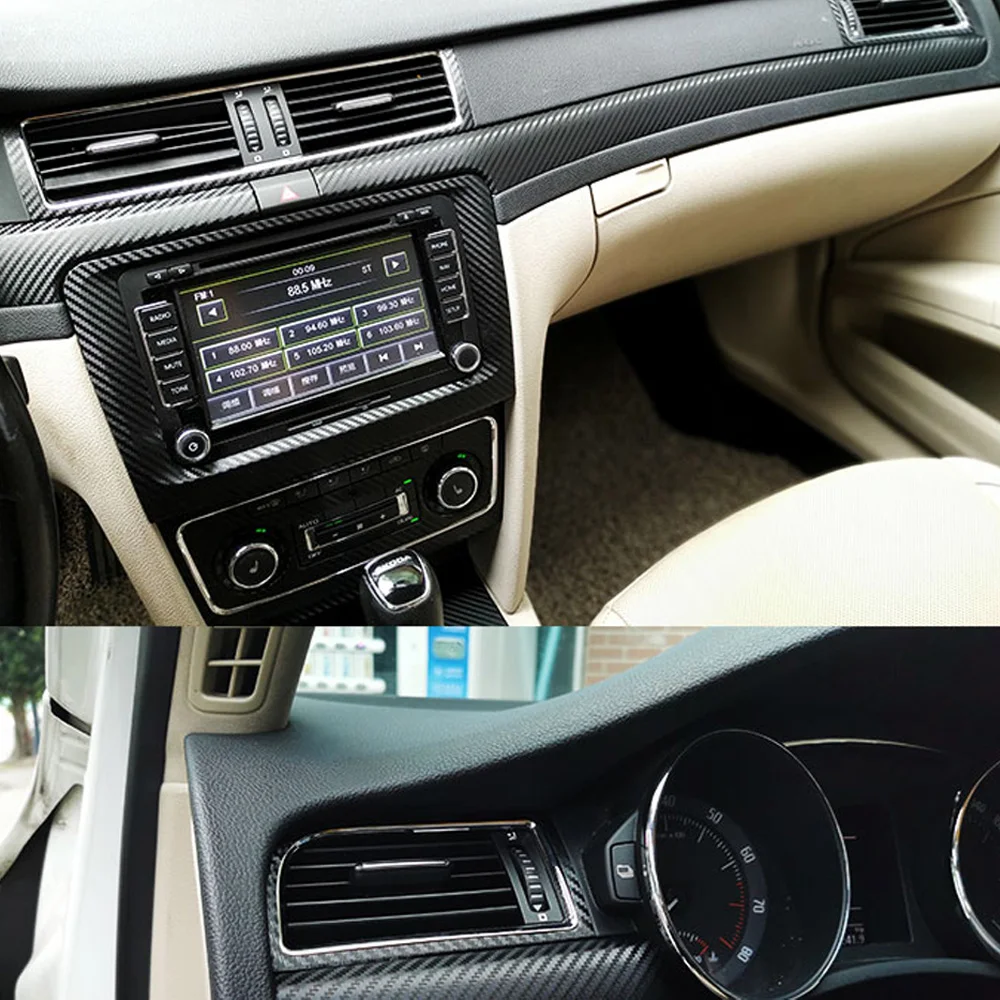 

Аксессуары для интерьера автомобиля 5D наклейка из углеродного волокна для Skoda Superb 2009-2013 внутренняя Центральная панель управления дверная ручка Стайлинг