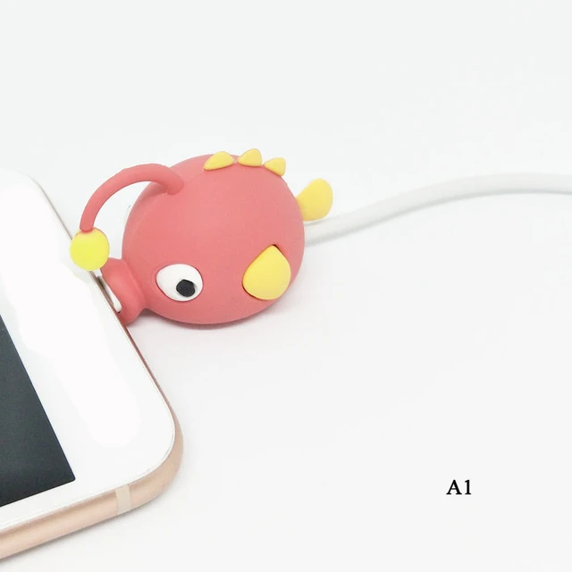 Cute Cartoons Animal Bite Cable Data Protector fish dinosaur dog Shaper cable Winder Organizer iPhone iPad Data Line Protection white