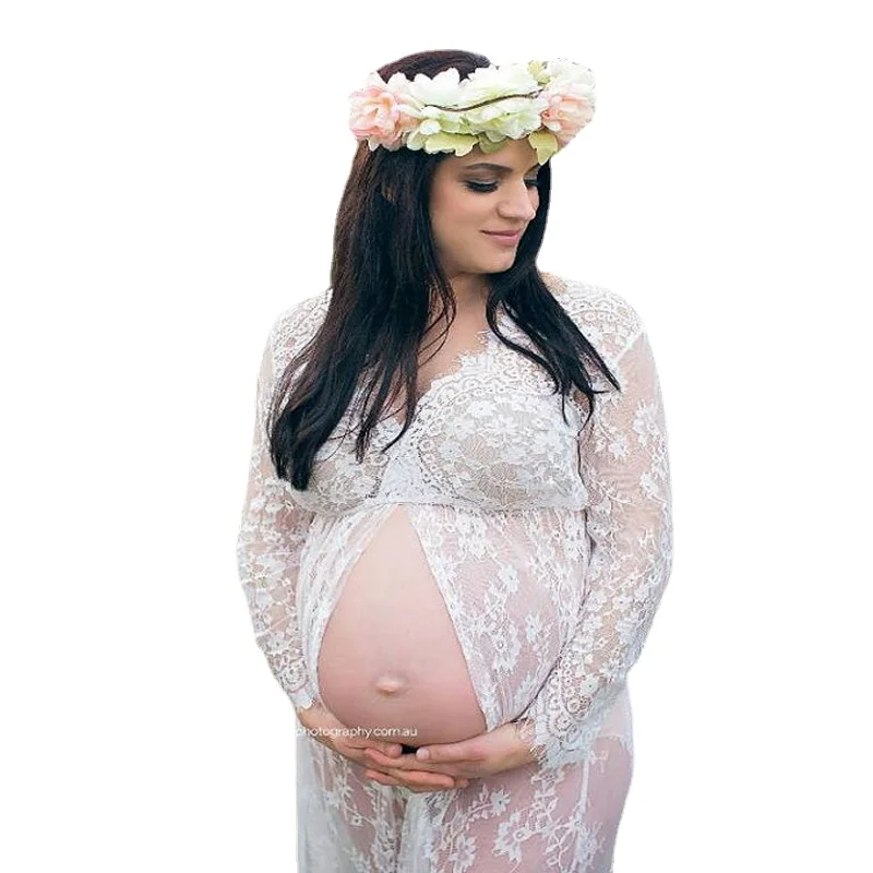 

Pregnancy Dress for PhotoShoot Maternity Photography Sexy V Neck Lace Maxi Gown Dress Plus Size Pregnant Women Baby Shower Cloth