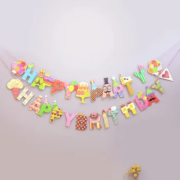 

Birthday Party Banner Cartoon Mustache Colorful Letter Happy Birthday Pull Flag For One Full Year Of Life Decoration ASD167