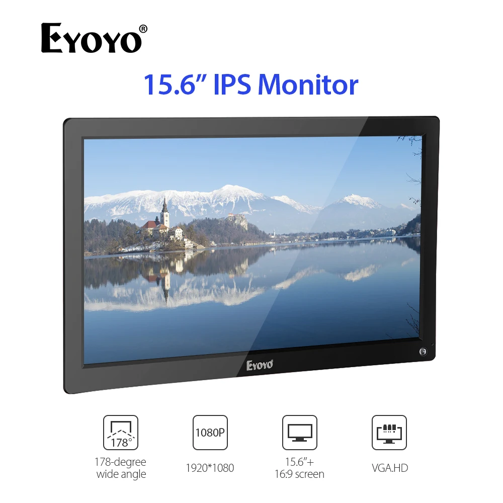 

EYOYO 15.6" IPS HDMI LCD Monitor Display FHD 1920x1080 Video Color Screen With AV VGA BNC USB For TV PC CCTV Security Camera DVD