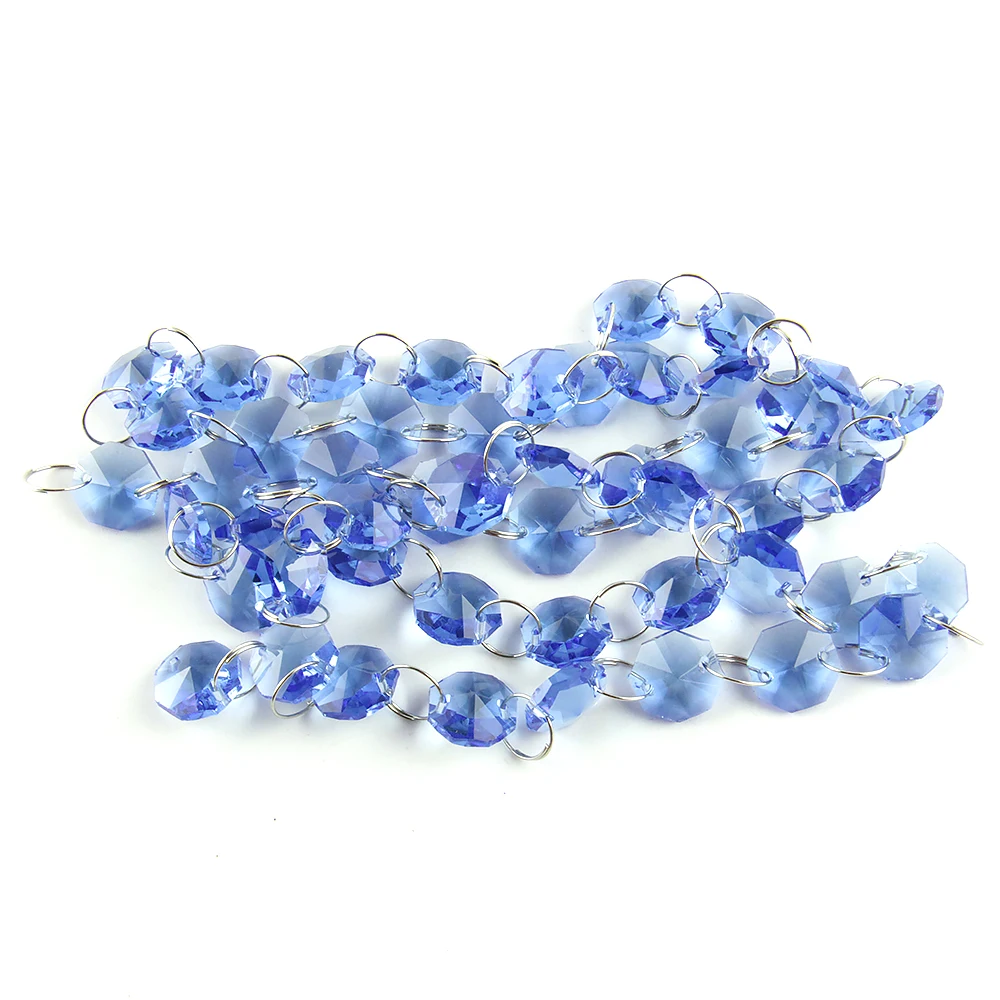 50 Blue 14mm Octagon Glass Crystal Beads Chandelier Part Decor Lamp Prism 2Holes 