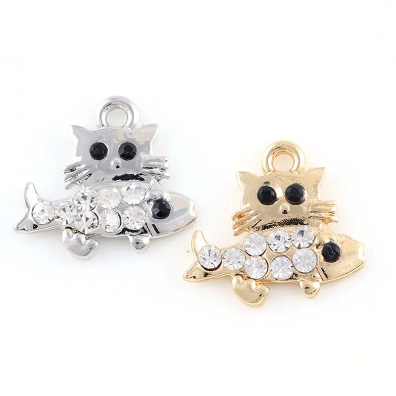 

10pcs Crystal Animal Cat Pendant DIY Jewelry Making Enamel Charms for Women Earrings Crafts