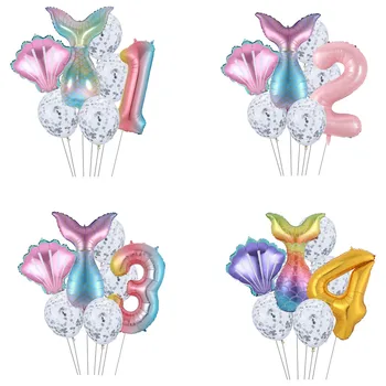 

7pcs/lot Mermaid Party Balloons Number Foil Balloon Kids Birthday Party Decorations Baby Shower Decor Helium Globos