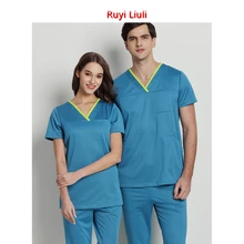 Хирургическая Одежда Мужская и женская одежда с короткими рукавами Ручная стирка костюм врача костюм медсестры щетка ободок Рабочая одежда