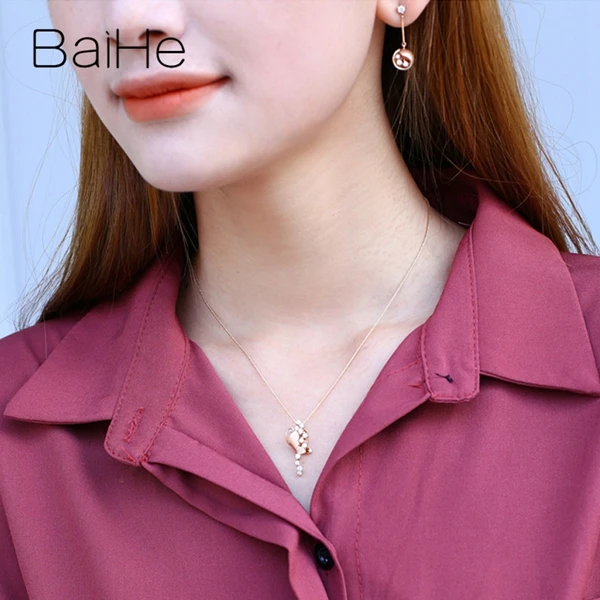 BAIHE Твердые 14 к розовое золото всего 0.38ct H/SI натуральные бриллианты трендовый подарок Свадебные ювелирные изделия красивая бабочка подарок кулон