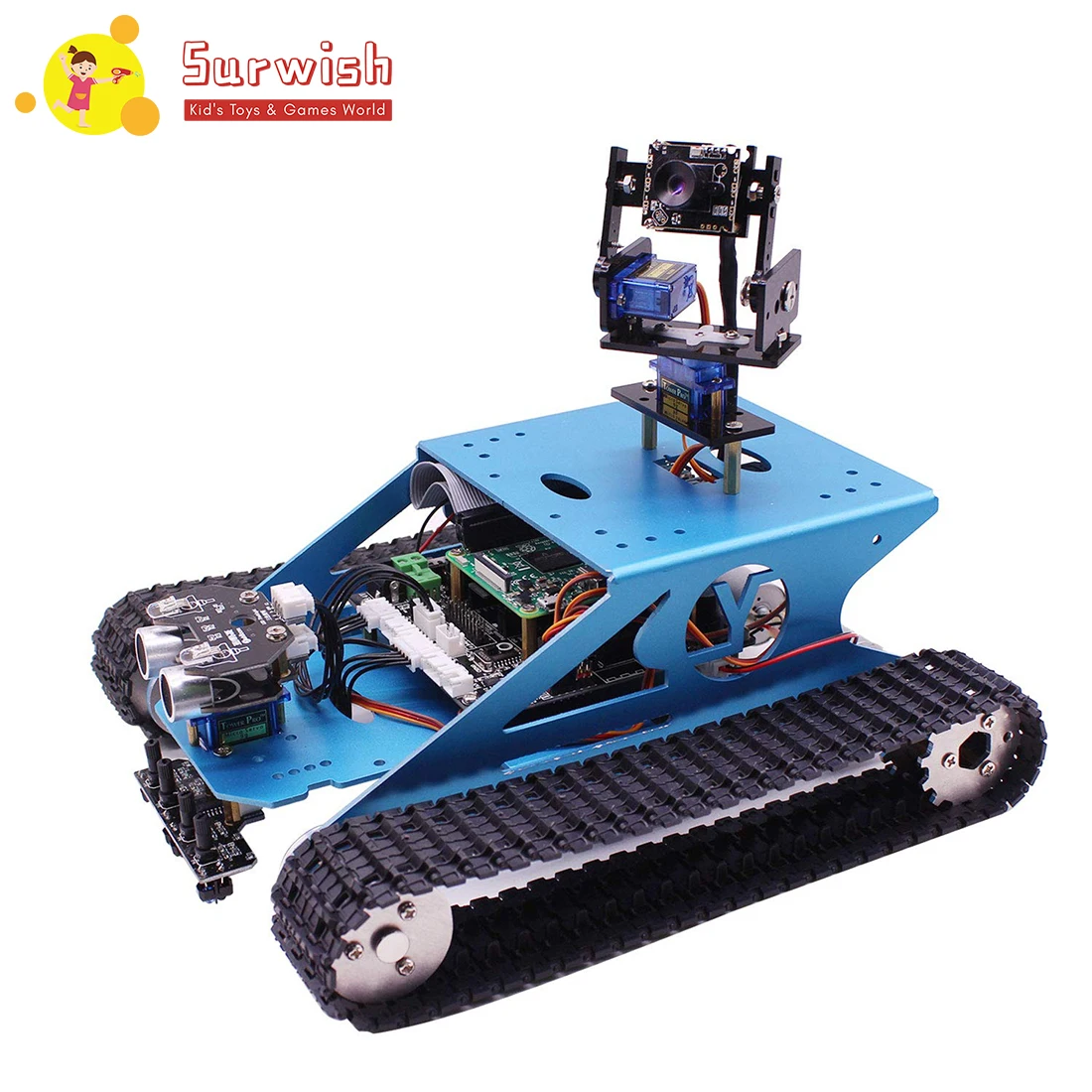 

Surwih Professional Raspberry Pi Tank Smart Robotic Kit WiFi Wireless Video Programming Electronic Toy DIY Robot Kit