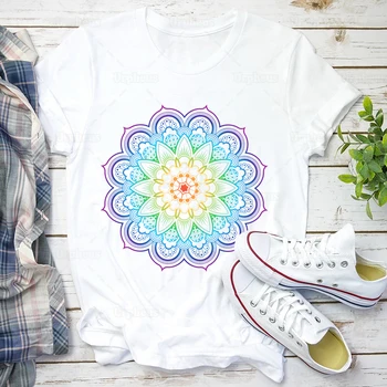 

Mandala 100% Cotton T Shirt Women Mandala Art Geometric Tshirt Buddhism Yoga Shirts Mandala Summer Top Tees