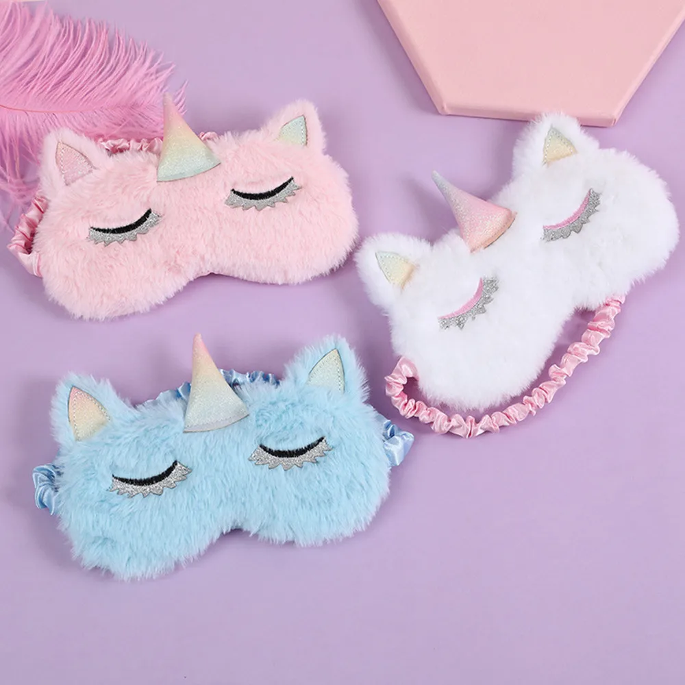 

3D Unicorn Eye Mask Cartoon Sleeping Mask Plush Eye Shade Cover Eyeshade Variety Relax Mask Suitable for Travel Home Party Gifts
