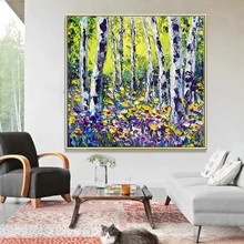 

Large Abstract Landscape Oil Painting Handmade Birch Tree Artwork On Canvas Living Room Decoration Picture Handpainte No Framed