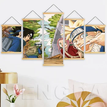 

Canvas Print Home Decoration Wall Artwork 5 Panel Anime Naruto Painting Solid Wood Hanging Scroll Picture For Living Room Poster