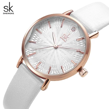 

Shengke Woman Fashion Watch Diamond Cut Hardlex Dials Leather Buckle Belt Waterproof Ladies Fashion Luxury Wristwatch K8053