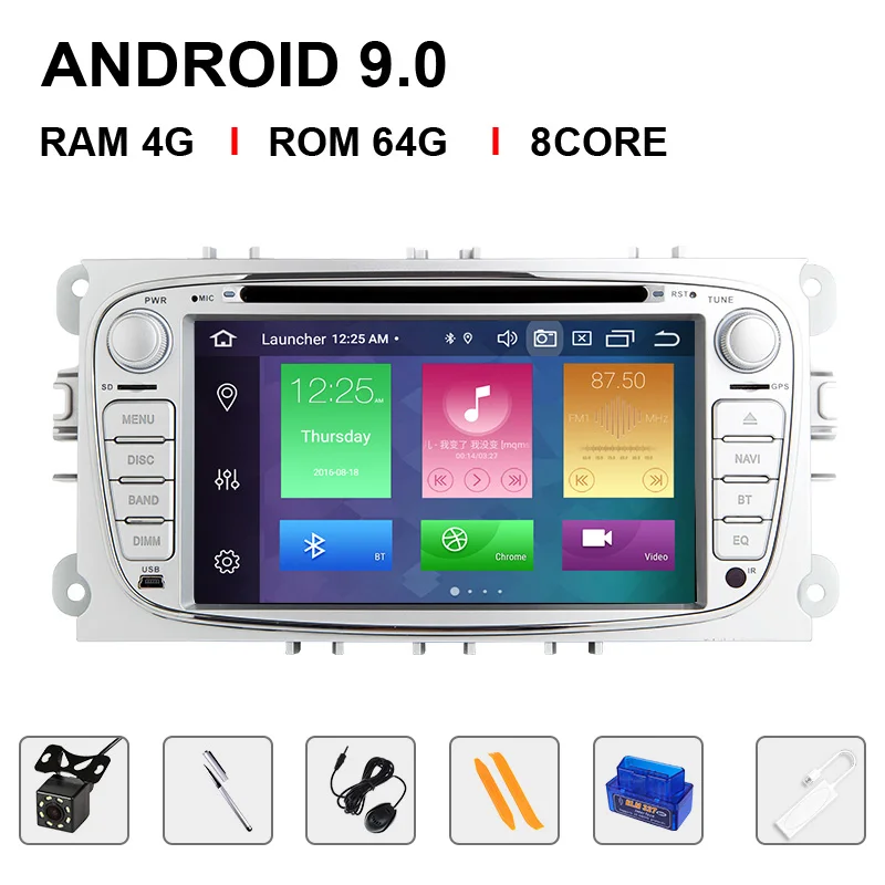 8 ядерный 4 г ram ips DSP Android 9 автомобильный Радио мультимедиа для Ford Focus 2 3 mk2 Mondeo 4 Kuga Fiesta Transit подключения S-MAX C-MAX OBD2 - Цвет: 64ROM Carplay OBDCam