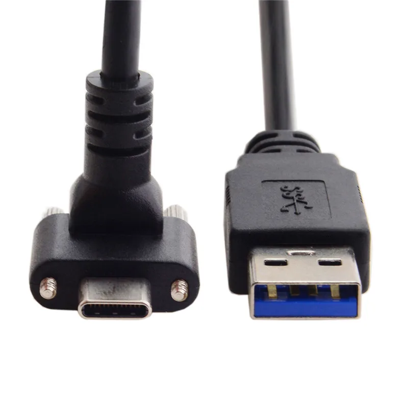 Вниз Вверх Угловой USB 3,1 тип-c двойной винт блокировки до стандарта USB3.0 кабель для передачи данных 90 градусов для камеры 120 см 300 см 500 см 1,2 м 3 м 5 м