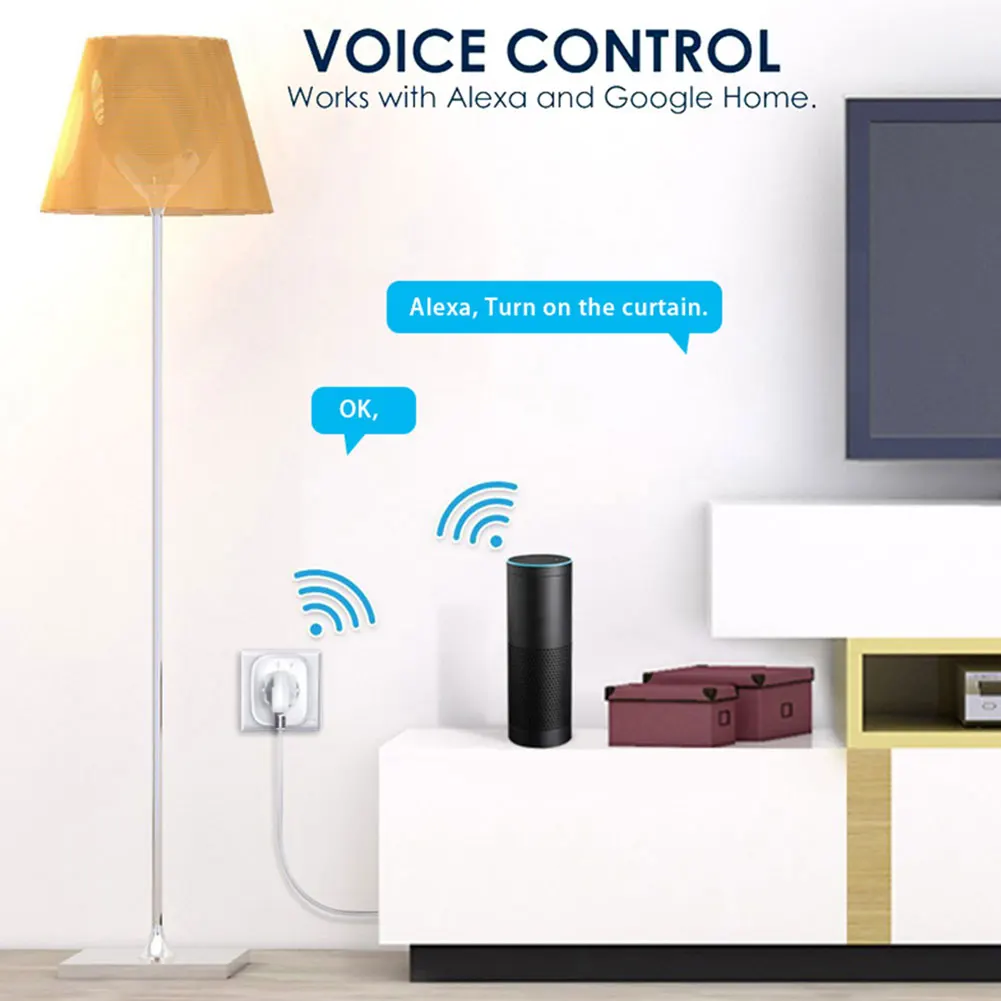 WiFi Smart Socket EU Plug 250V 10A Timing Switch Remote Control Smart Socket Work For Amazon Alexa Google Assistant TY-EU-6S