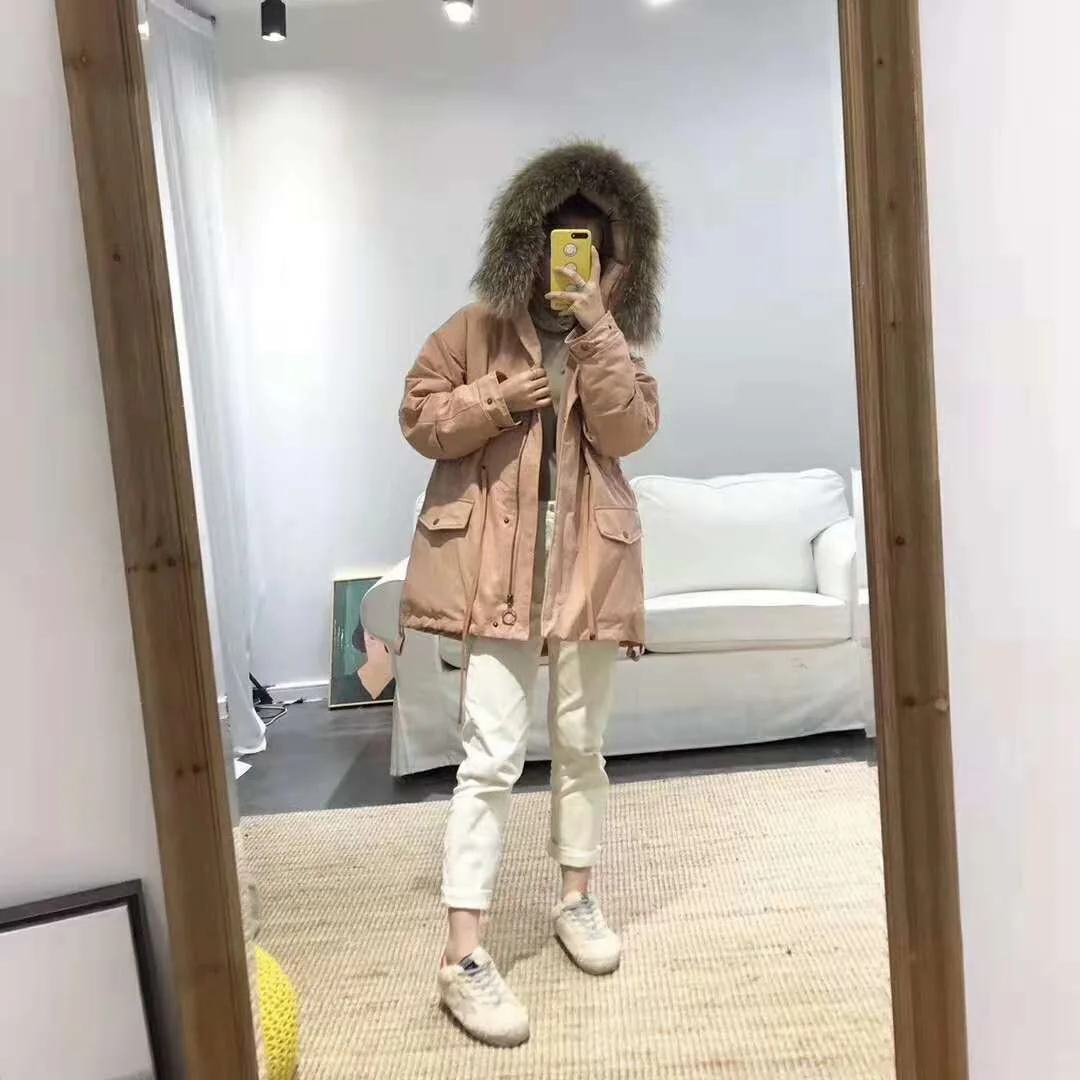 Куртка-пуховик Для женщин средней длины Slim Fit для похудения Универсальный зимний пуховик с капюшоном, большой меховой воротник утепленное большое пальто с Размеры модное пальто