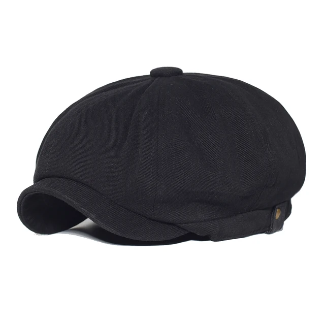Cotton Newsboy Cap Men Women Gatsby Retro Hat Driver Flat  Caps  Spring Autumn Casual Beret Cap Solid Soft Driver Flat Caps black