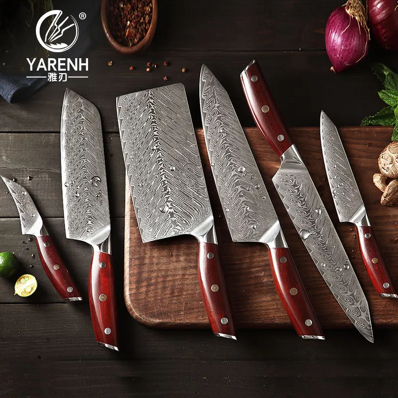 YARENH Ножи кухонные набор 6 шт. 67 слоев японский дамасская сталь профессиональный