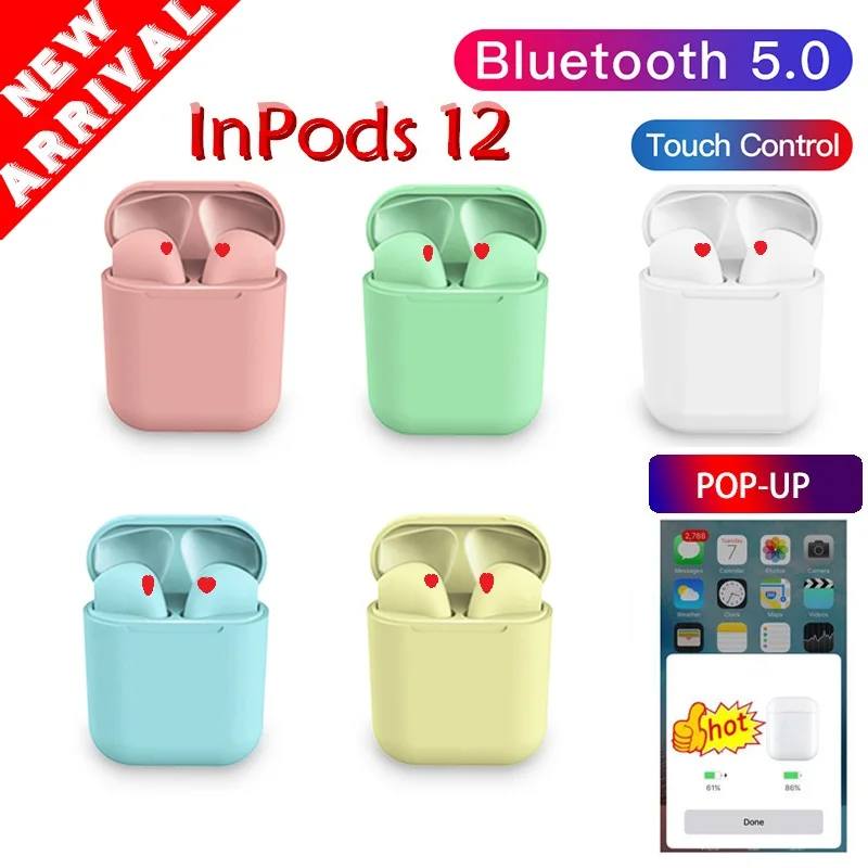 

Inpods 12 Bluetooth Earphone 5.0 Wireless Headphon Sport Earbud TWS Headset Touch Control Pop Up For Phone Pk I10 I12 I100 I200