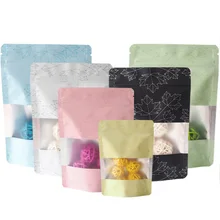 Eco-friendly Plastic Bags Aluminum Mylar Packaging Bags Stand Up Herb Pouches 100pcs Reusable Ziplock Bags W/Window And Pattern